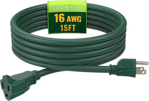 Vista 14 de Cable de Extensión de 6 Pies, Cables Eléctricos Impermeables para Exteriores 16/3 SJTW Negros, Cable de Energía de 13 AMP con 3 Clavos Ideal