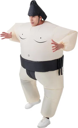 Vista 5 de Inflatable Sumo Costume for Adult, Blow Up Wrestling Suit Halloween Negro