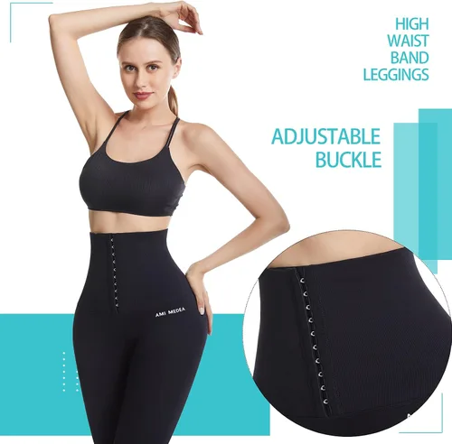 Vista 6 de OCIOVAN Pantalones de yoga de cintura alta para mujer con cinturón de corsé de cintura ajustable pantalones deportivos para entrenamiento de cintura