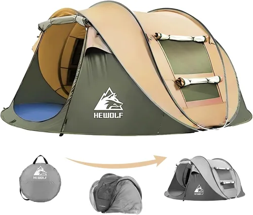 Vista 8 de Hewolf Tienda de campaña desplegable para 2/4 personas, fácil instalación instantánea, impermeable, tienda familiar automática para camping