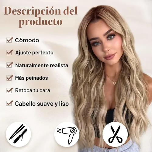 Vista 2 de NAYOO Peluca larga ondulada rubia ombré para mujer, de 26 pulgadas, parte media, rizada, ondulada, de aspecto natural, fibra sintética resistente al