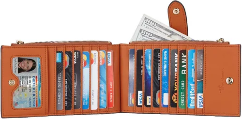 Vista 3 de Travelambo RFID Billetera de mujer con varios compartimientos para varias tarjetas con bolsillo con cierre, talla única