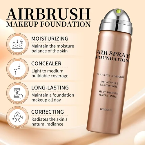 Vista 3 de Air Brush - Base de maquillaje y spray de fijación de maquillaje para cara, hidrata e hidrata, cobertura mate para piel grasa, maquillaje