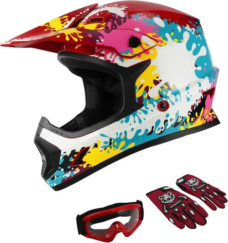 Vista 11 de SLMOTO - Casco DOT para niños y jóvenes, casco de motocross para todoterreno y calle, casco de motocicleta, casco de bicicleta de tierra, motocross