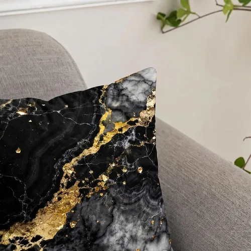 Vista 7 de Yobvec Juego de 2 fundas de almohada de 18 x 18 pulgadas, color negro dorado y gris, fundas de cojín decorativas de mármol abstracto, decoración