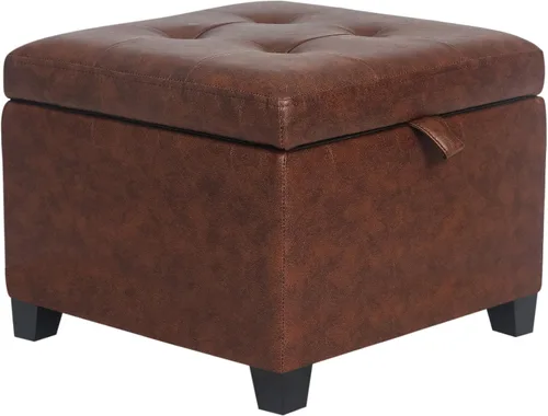 Vista 16 de Adeco Otomana moderna de cuero con ruedas, otomana cuadrada negra rodante de 18.8" con almacenamiento, taburete de tocador tapizado acolchado