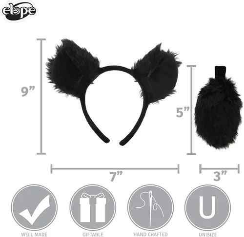 Vista 6 de Kit de accesorios para disfraz de orejas de peluche y cola de oso negro