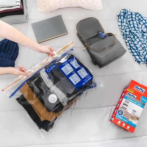 Vista 3 de Hefty Super Starter Kit de 5 L, 3XL, cubo 1XL y 1 bolsa jumbo, bolsas de almacenamiento al vacío reutilizables y resistentes al agua, total de 10