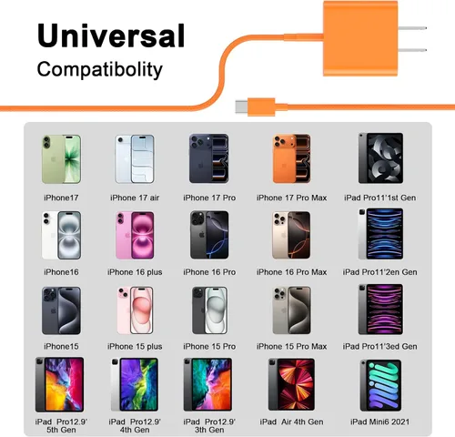 Vista 6 de Cargador rápido para iPhone 17 16 15, [certificado MFi] Bloque de cargador de pared USB C de 40 W con USB C de 10 pies de carga USB C a USB C cable