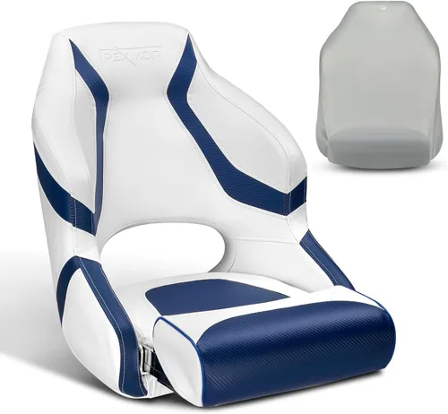 Vista 10 de PEXMOR Asiento de barco deportivo premium abatible para capitán con asiento de cubo para barco, cubierta de asiento de barco impermeable, bisagras