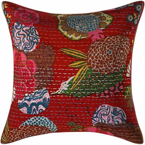 Vista 2 de Kantha - Funda de cojín decorativa hecha a mano, 16 x 16 pulgadas, funda de almohada étnica, funda de cojín indio (beige)