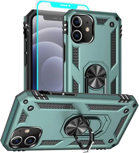 Vista 25 de Funda para iPhone 12/12 Pro, grado militar, anillo a prueba de golpes, verde militar