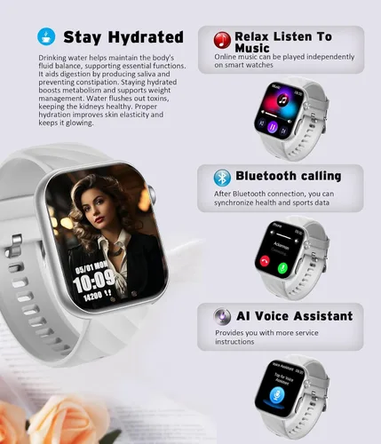Vista 5 de Advanced Health Fitness - Reloj inteligente con Bluetooth, pantalla táctil HD de 1.97 pulgadas, control del estrés del sueño, frecuencia cardíaca