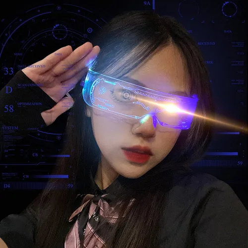 Vista 4 de KASSAE Gafas LED iluminadas con visera LED con 7 colores y 5 modos, gafas Cyberpunk luminosas para cosplay, Halloween, bar, club, fiesta, concierto