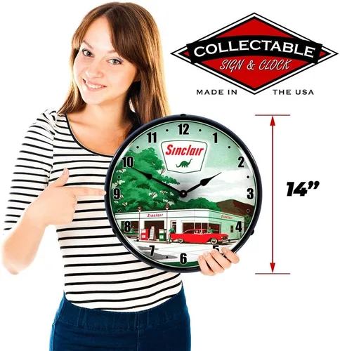 Vista 3 de Sinclair - Reloj de pared con 2 luces LED, estilo retro, vintage, iluminado, 14 pulgadas