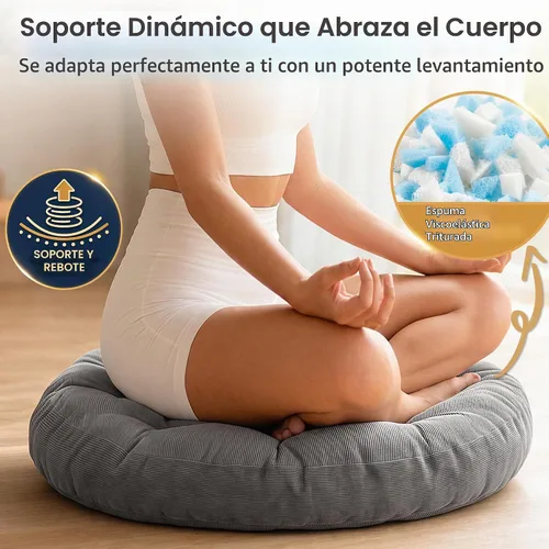 Vista 4 de Degrees of Comfort - Cojines redondos y grandes de pana y capitoné para el suelo, meditación y sala tatami, para adultos, gris, 22 pulgadas Redondo