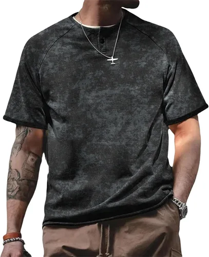 Vista 8 de Men's Oversized T-Shirts Acid Wash Short Sleeve Henley Shirt Regular Fit Raglan Sleeve Retro Distressed Athletic Tops