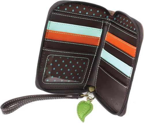 Vista 4 de CHALA Cartera con cremallera, pulsera, 8 ranuras para tarjetas de crédito, piel sintética resistente