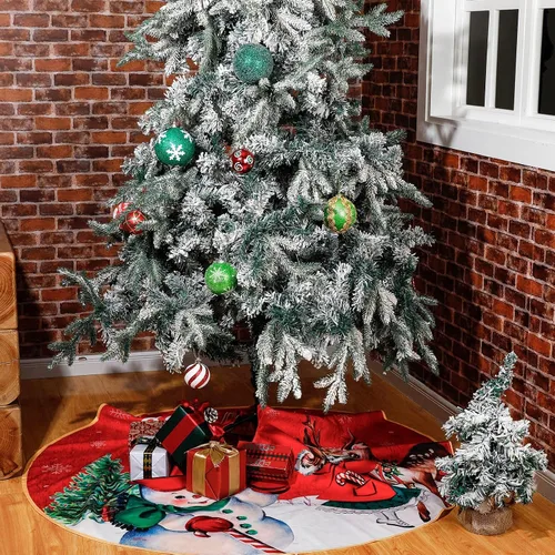 Vista 4 de Poen Falda de árbol de Navidad vintage, alfombra rústica para árbol de Navidad, falda de árbol de Halloween, muñeco de nieve de 48 pulgadas