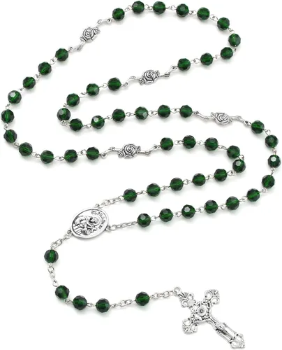 Vista 13 de KOMI Rosario de cuentas católicas para mujer, collar de cuentas de rosario con cruz de crucifijo, perlas de cristal, rosario, rosarios, católicos