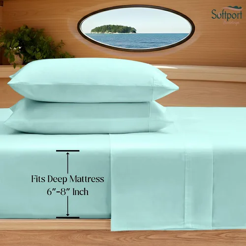 Vista 5 de Universal V Berth - Juego de sábanas de 4 piezas para barco, 100% algodón egipcio, la mejor ropa de cama de barco V, se adapta a colchones de hasta