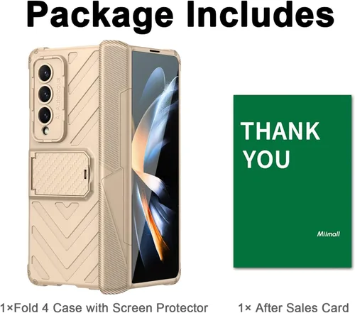 Vista 7 de Miimall Funda compatible con Galaxy Z Fold 4, Fold 4 con protección de bisagra, protector de pantalla de vidrio templado, soporte ajustable, fundas