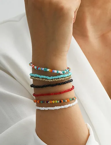 Vista 2 de Jumwrit Pulseras de cuentas coloridas para mujer, pulseras elásticas apilables bohemias para adolescentes y niñas