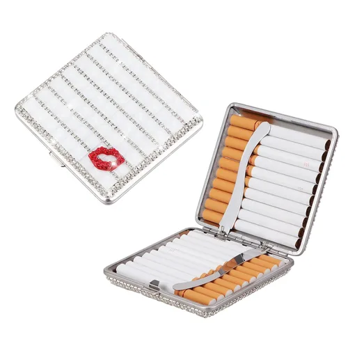 Vista 9 de Caja de cigarrillos de cristal Bling Estuche de bolsillo con soporte de almacenamiento de cigarrillos (rosa)