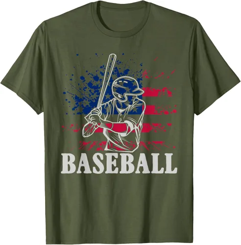 Vista 49 de Camiseta de béisbol deportiva estadounidense con bandera estadounidense, Negro, S