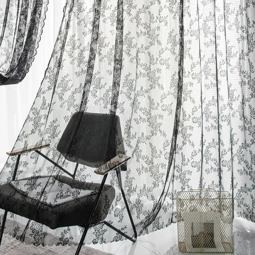 Vista 16 de Sutuo Home Juego de 2 cortinas de encaje beige, paneles transparentes de 63 pulgadas de largo, bordado floral de rosas, tratamiento de ventana