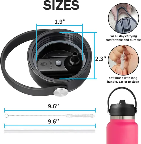 Vista 3 de Lids with Straw for Hydroflask Wide Mouth 20 32 40 oz, Flex Straw Lid Fit for Hydro Flask Sports Water Bottles, Flexible Handle Replacement Lid
