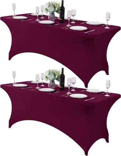 Vista 107 de Mantel de elastano para mesa de 6, 4 o 8 pies, universal, ajustable, para fiestas, banquetes, bodas y eventos, color verde manzana