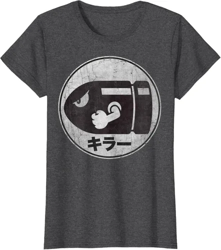 Vista 4 de Super Mario Camiseta con logotipo de Bullet Bill Distressed en Kanji
