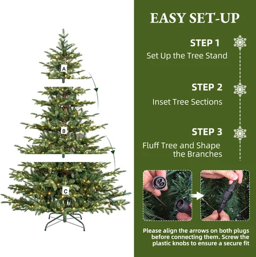 Vista 6 de Árbol de Navidad preiluminado de 6 pies con 330 LED blancos Árbol de capa verde