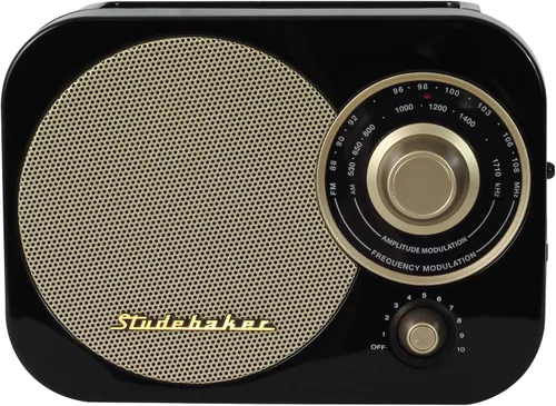 Vista 2 de Studebaker SB2000BG Retro Classic Radio portátil AM/FM (negro y dorado)