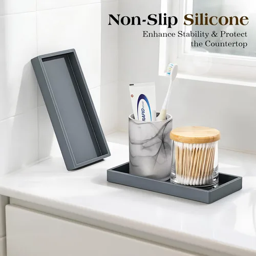 Vista 2 de Luxspire Bandeja de tocador de baño, bandeja de silicona para encimera de cocina de 7.9 x 4 pulgadas para dispensador de jabón, organizador