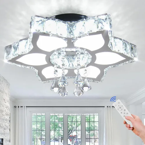 Vista 20 de Lámpara de Araña de Cristal Regulable de 11.8", Luz de Techo de Cristal, Lámparas de Araña Modernas de Montaje al Ras, Lámpara de Techo para 11.8