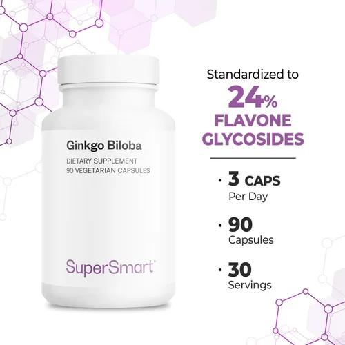 Vista 5 de Supersmart - Ginkgo Biloba 180 mg por porción - Extracto estandarizado al 24% de flavonglicósidos de ginkgo - Puede mejorar el rendimiento máximo