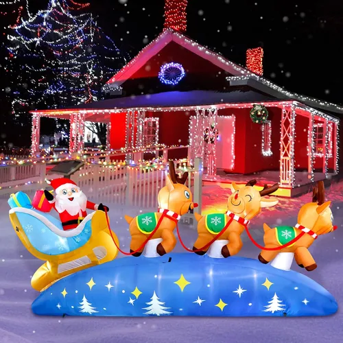 Vista 5 de Inflables de Navidad de 9.5 pies para decoración al aire libre, luces LED integradas, decoraciones inflables para vacaciones, jardín, césped