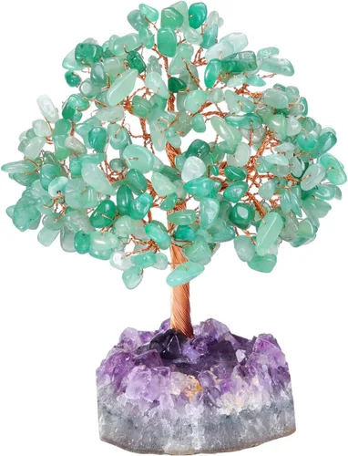 Vista 14 de Jovivi Árbol de Dinero de Cristal Curativo de Gemas de 7 Chakras Naturales sobre Base de Geoda Drusa de Racimo de Amatista, Cristales de Feng Shui