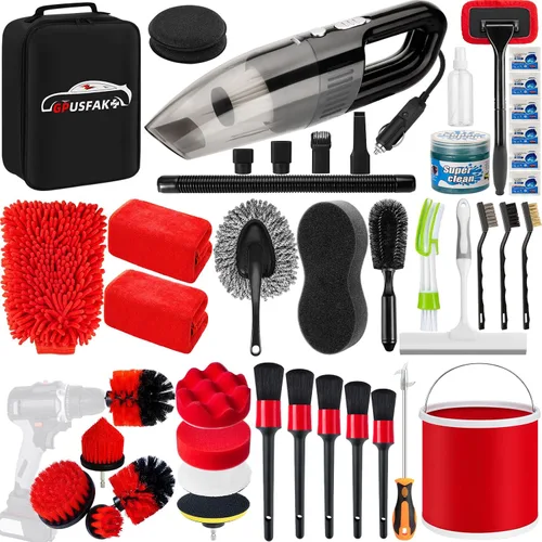 Vista 9 de 16Pcs Kit de Limpieza para Lavado de Auto con Pistola de Espuma, Cepillos de Detalle, Herramienta de Limpieza de Parabrisas, Cepillos para Llanta