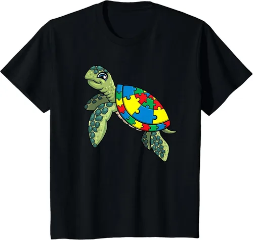 Vista 38 de Turtle Puzzle Pieces for Autism Awareness Kids Women Teacher T-Shirt Asphalt Grey