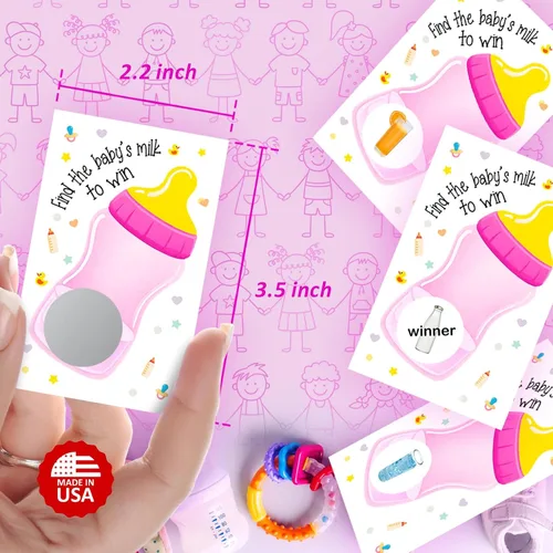 Vista 2 de RokAPary Find The Babys Milk Scratch Off Game, It's a Girl Baby Shower Fácil de jugar juegos tontos, idea divertida, actividad rompehielos. Tarjetas