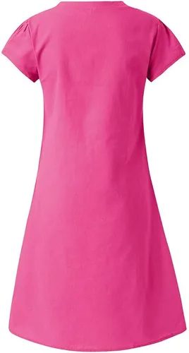 Vista 4 de Vestido de talla grande para mujer, estilo vintage, vestido femenino, camiseta de algodón, vestido casual rosa intenso, Naranja, rosa intenso