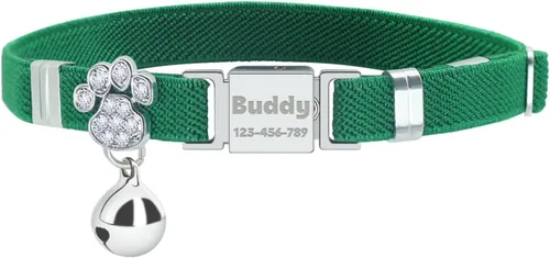 Vista 13 de Collares elásticos de seguridad personalizados para gatos con campana, collares elásticos personalizados con láser para niñas, niños, gatos