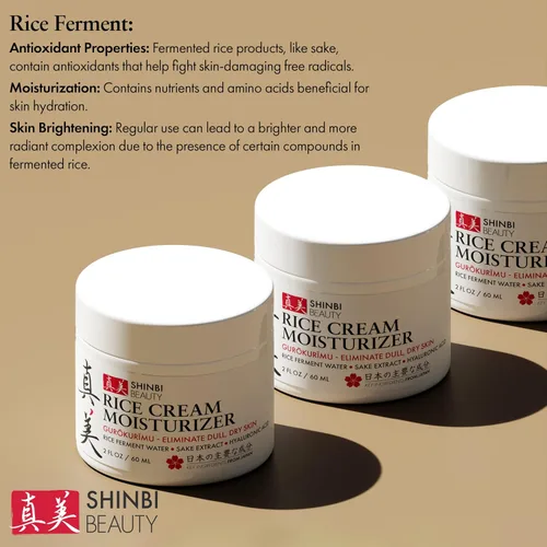 Vista 4 de Shinbi Beauty Crema hidratante japonesa para el cuidado de la piel para la cara, crema de arroz con fermento de arroz + extracto de sake, productos