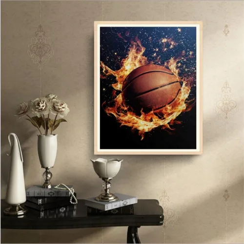 Vista 5 de MaiYiYi Pintura de diamante de baloncesto de fuego por números 5D Pintura de diamante redonda completa de baloncesto Pintura de diamante de pintura