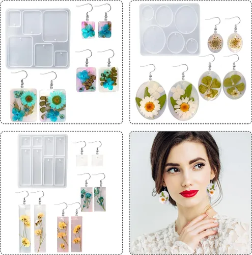 Vista 5 de DIYBravo Moldes de resina UV, moldes de silicona epoxi, moldes de joyería para manualidades, aretes, collares, colgantes, manualidades, 11