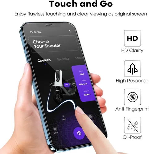Vista 6 de JETech Protector de pantalla de cobertura completa para iPhone 12 Pro Max de 6.7 pulgadas, película de vidrio templado con herramienta de fácil