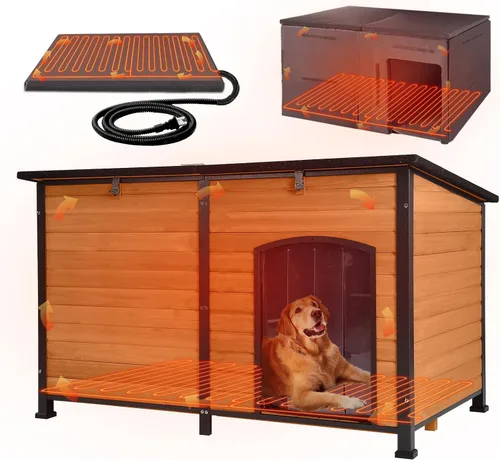 Vista 10 de GUTINNEEN - Casa térmica para perros con aislamiento para exteriores, resistente a la intemperie, con almohadilla térmica controlada por termostato